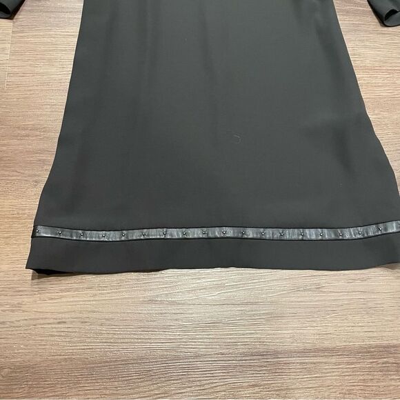 THE KOOPLES- Black Crepe Sheath Dress Vegan Leather Trim Rivets Size XS - Picture 4 of 8